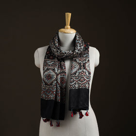 Hand Block Print Natural Dyed Mashru Silk Ajrakh Stole 01