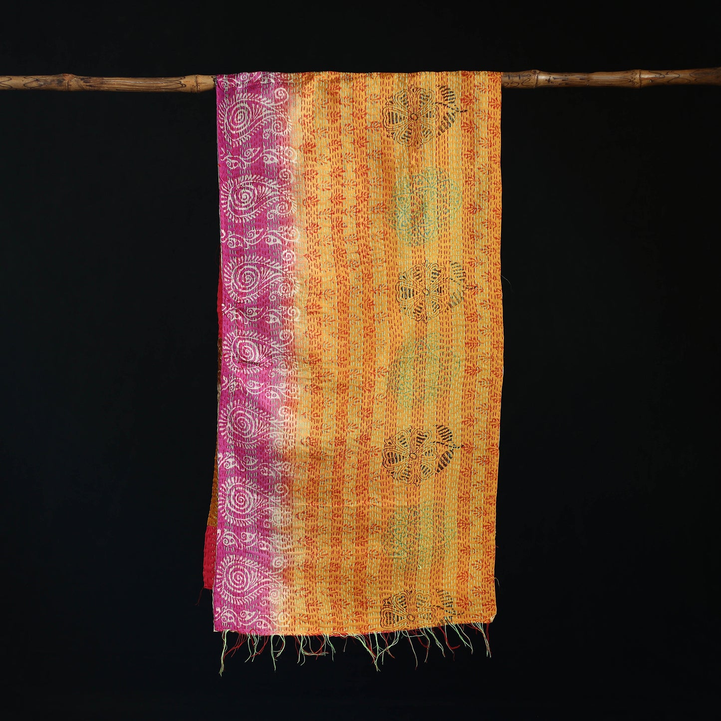 Bengal Kantha Handwork Patchwork Reversible Silk Stole 45