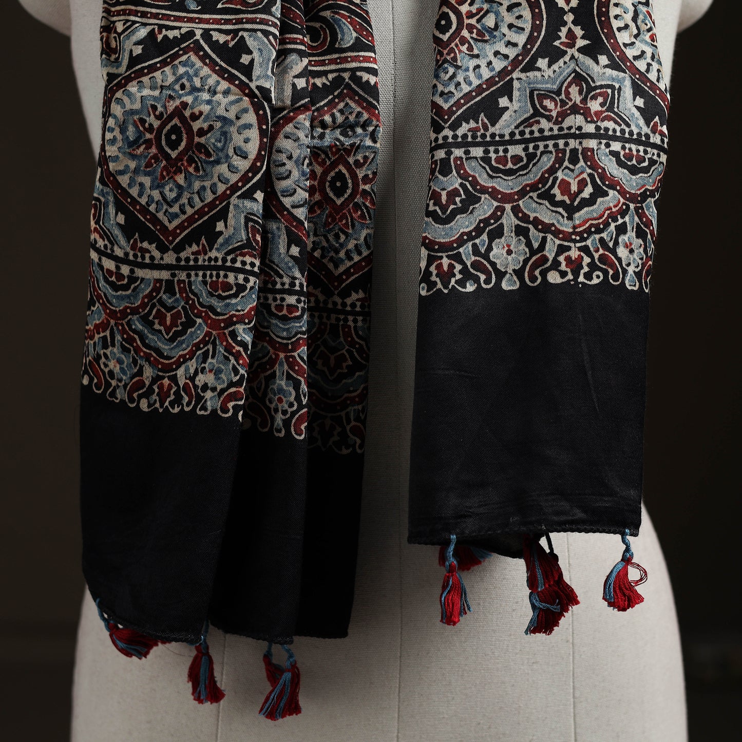 Hand Block Print Natural Dyed Mashru Silk Ajrakh Stole 01