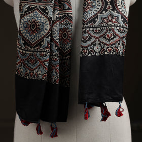Hand Block Print Natural Dyed Mashru Silk Ajrakh Stole 01