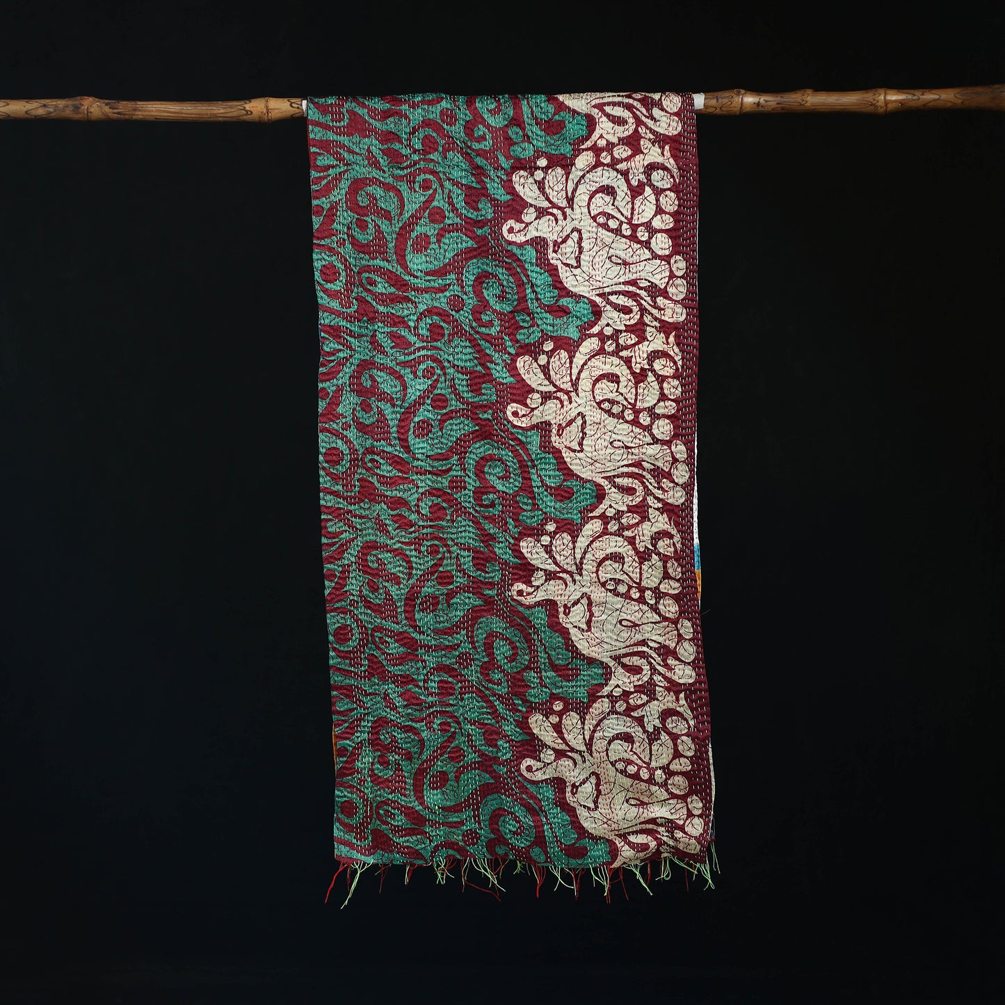 Bengal Kantha Handwork Patchwork Reversible Silk Stole 44