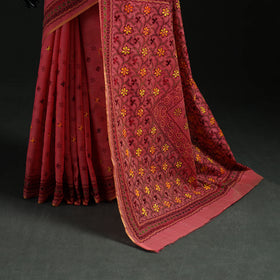 Pink - Bengal Kantha Hand Embroidery Silk Cotton Chapa Work Saree 65