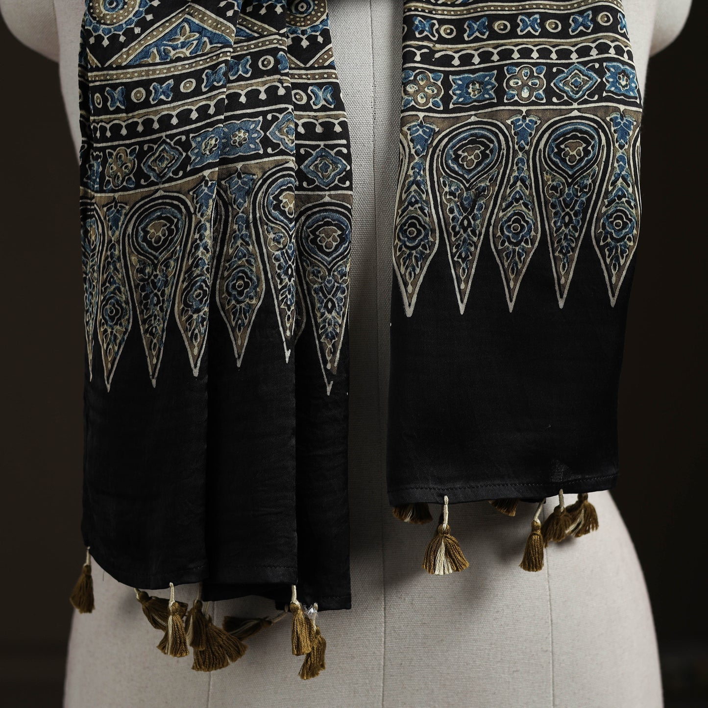 Hand Block Print Natural Dyed Modal Silk Ajrakh Stole 02