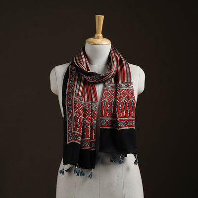 Hand Block Print Natural Dyed Modal Silk Ajrakh Stole 03
