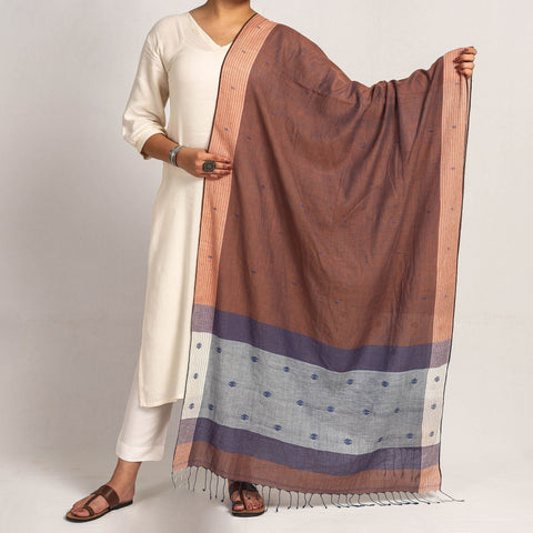 Brown - Bengal Jamdani Buti Handloom Pure Cotton Dupatta