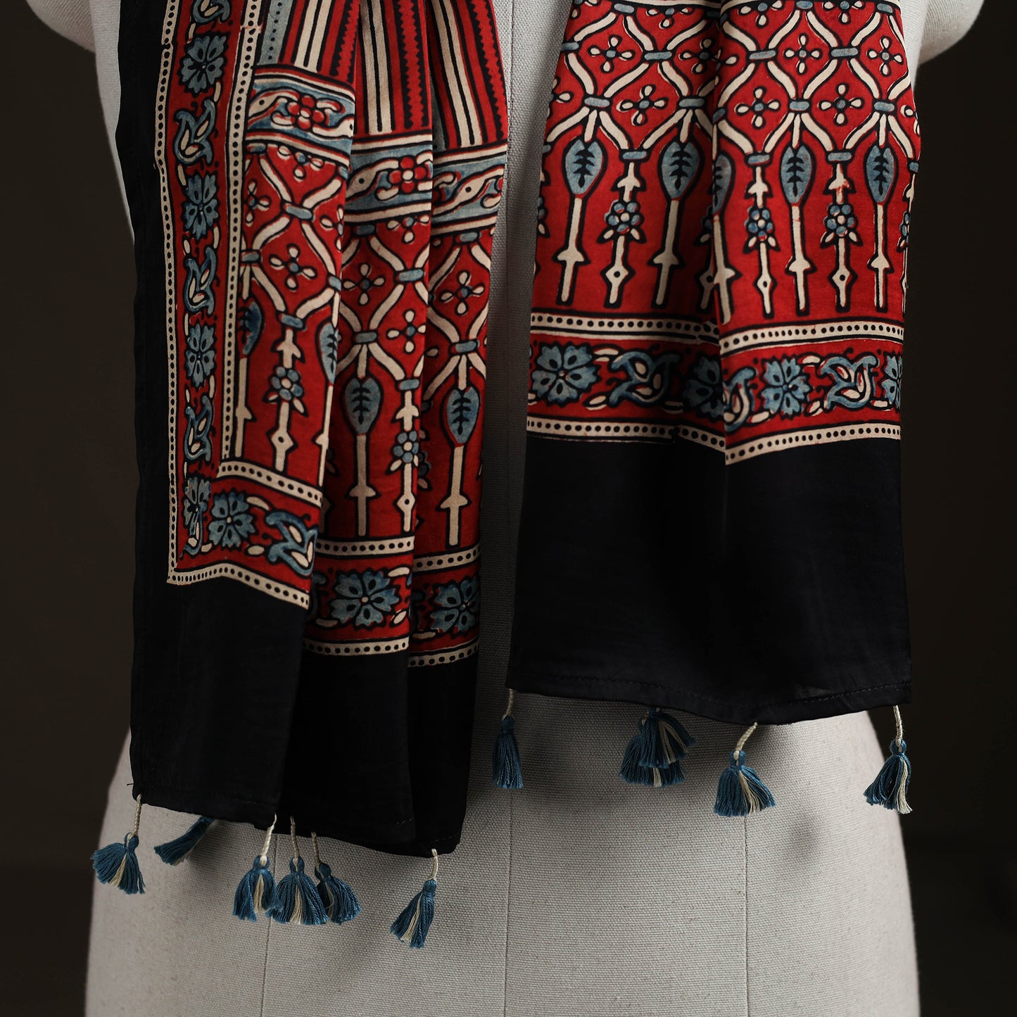 Hand Block Print Natural Dyed Modal Silk Ajrakh Stole 03