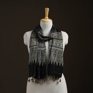 Hand Block Print Natural Dyed Modal Silk Ajrakh Stole 04
