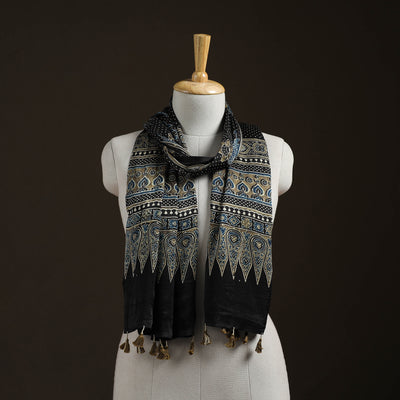 Hand Block Print Natural Dyed Modal Silk Ajrakh Stole 04
