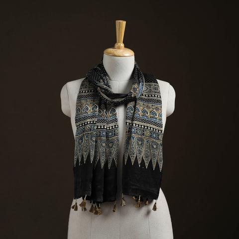 Hand Block Print Natural Dyed Modal Silk Ajrakh Stole 04