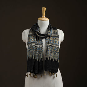 Hand Block Print Natural Dyed Modal Silk Ajrakh Stole 04