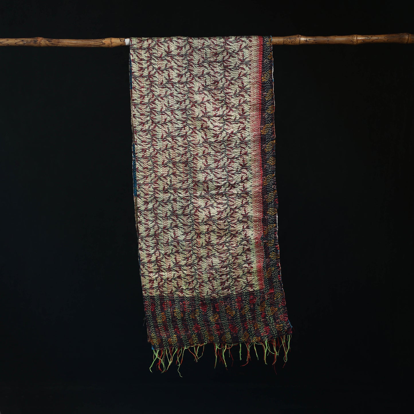 Bengal Kantha Handwork Patchwork Reversible Silk Stole 36