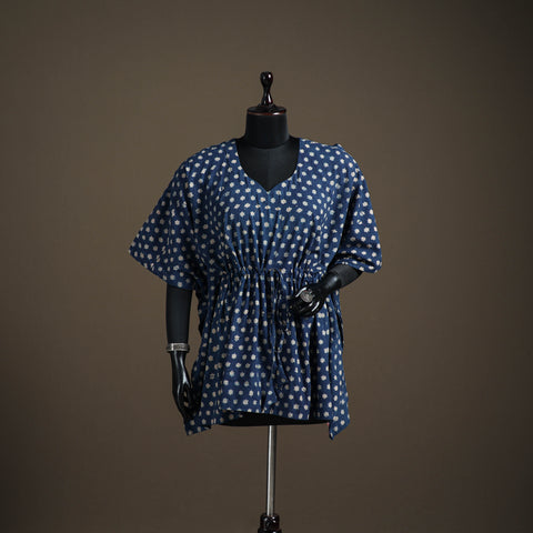Akola hand block print natural dyed cotton short kaftan 148