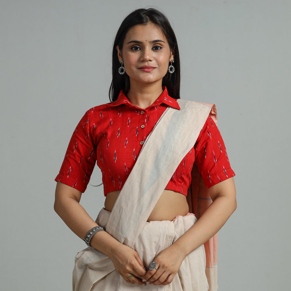 Red - Pochampally Ikat Cotton Stitched Blouse 22