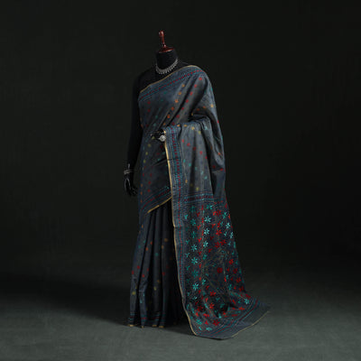 Bengal Kantha Hand Embroidery Silk Cotton Chapa Work Saree 67