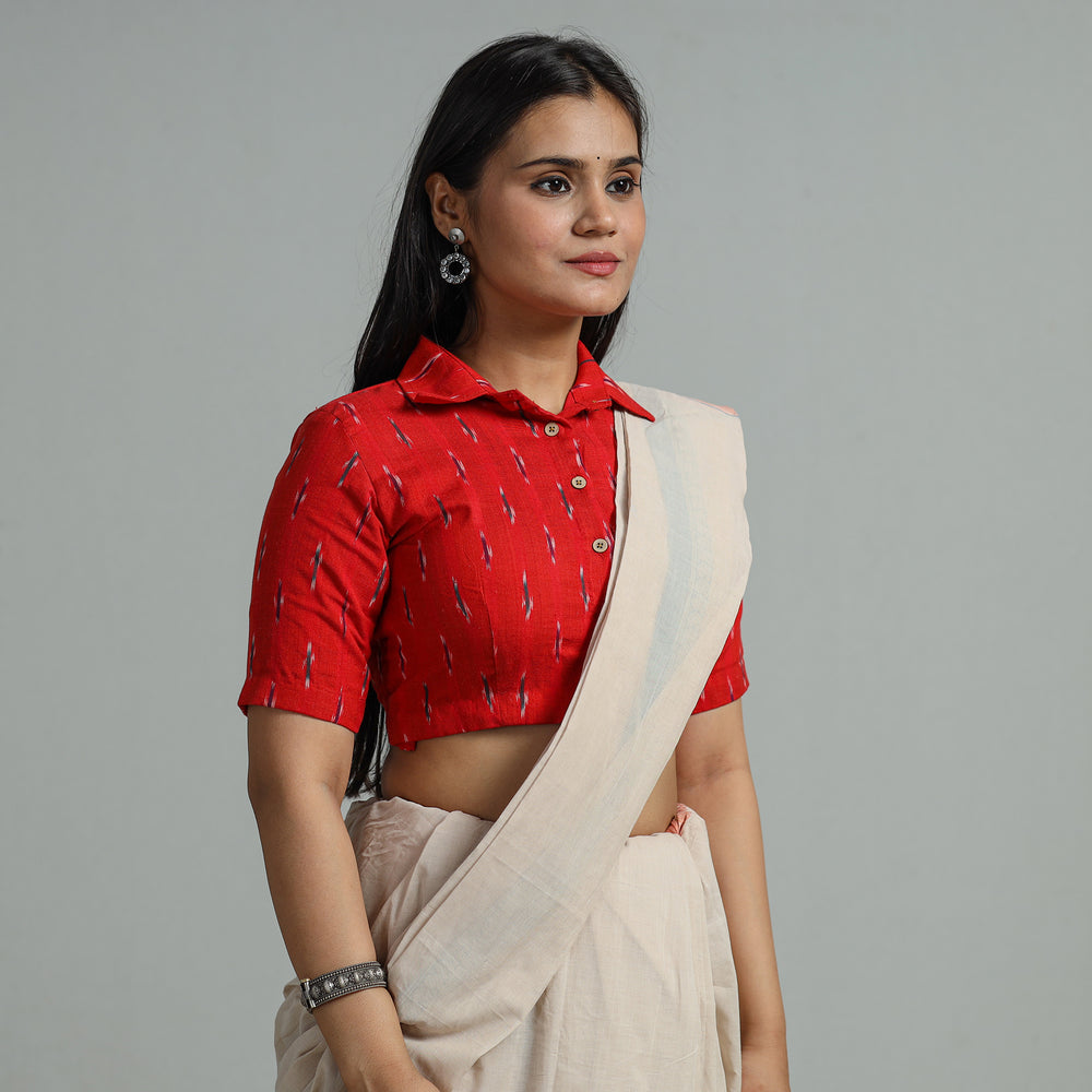 Red - Pochampally Ikat Cotton Stitched Blouse 22