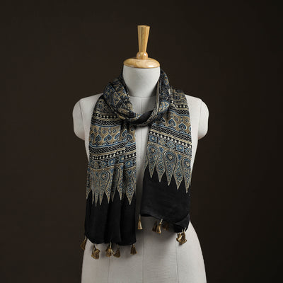 Hand Block Print Natural Dyed Modal Silk Ajrakh Stole 05