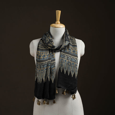 Hand Block Print Natural Dyed Modal Silk Ajrakh Stole 05