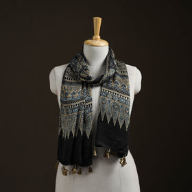 Hand Block Print Natural Dyed Modal Silk Ajrakh Stole 05