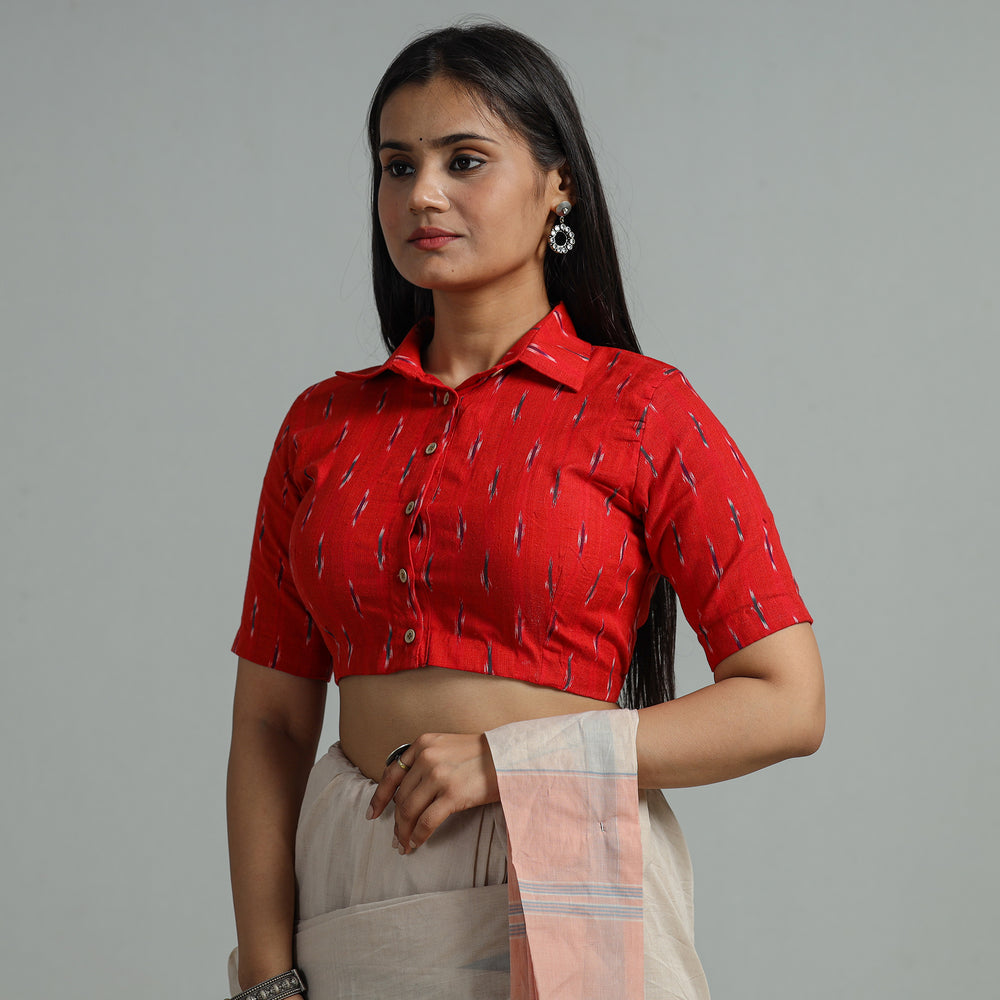 Red - Pochampally Ikat Cotton Stitched Blouse 22