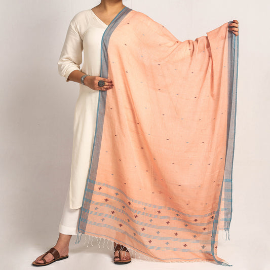 Orange - Bengal Jamdani Buti Handloom Pure Cotton Dupatta