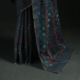 Bengal Kantha Hand Embroidery Silk Cotton Chapa Work Saree 67