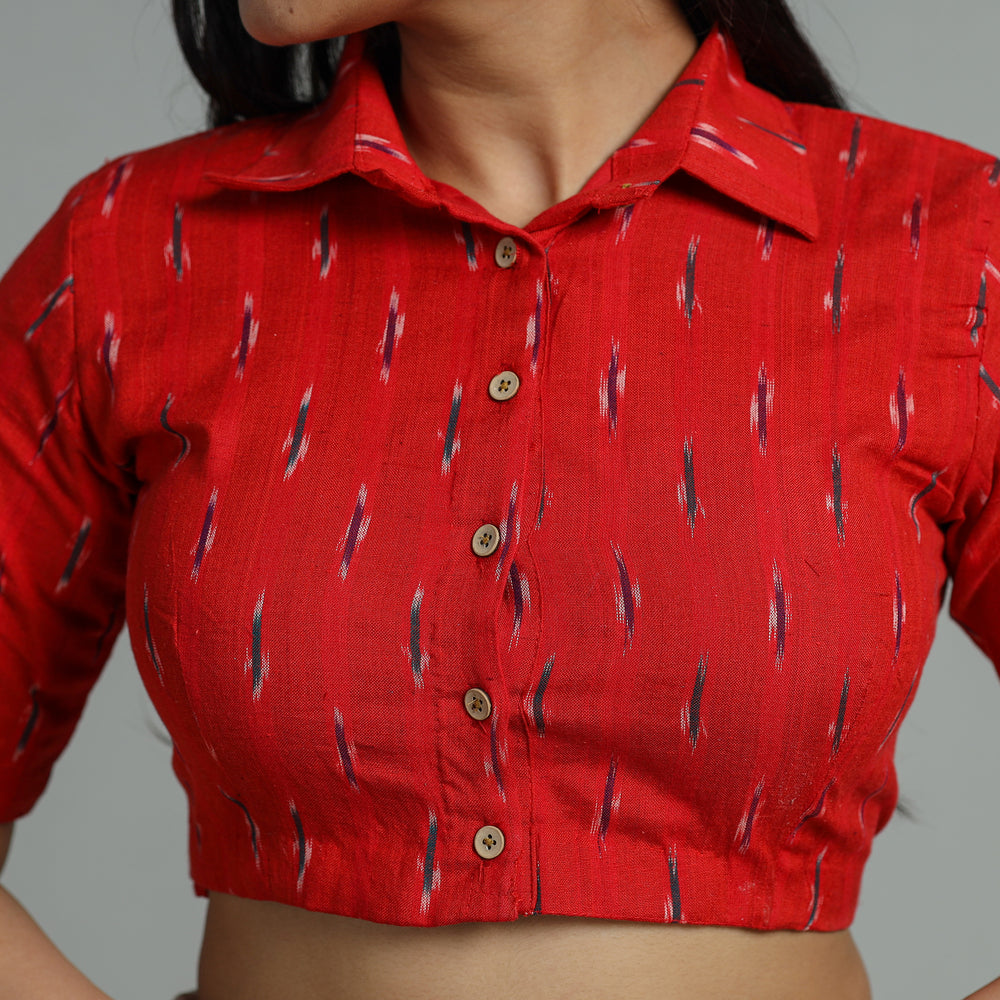 Red - Pochampally Ikat Cotton Stitched Blouse 22