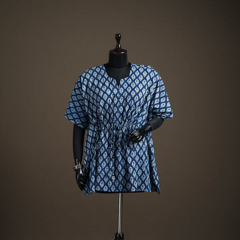 Akola hand block print natural dyed cotton short kaftan 149
