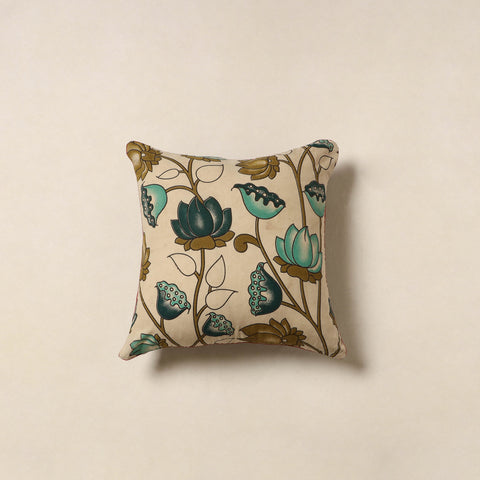 Beige - kalamkari printed cotton cushion cover 11