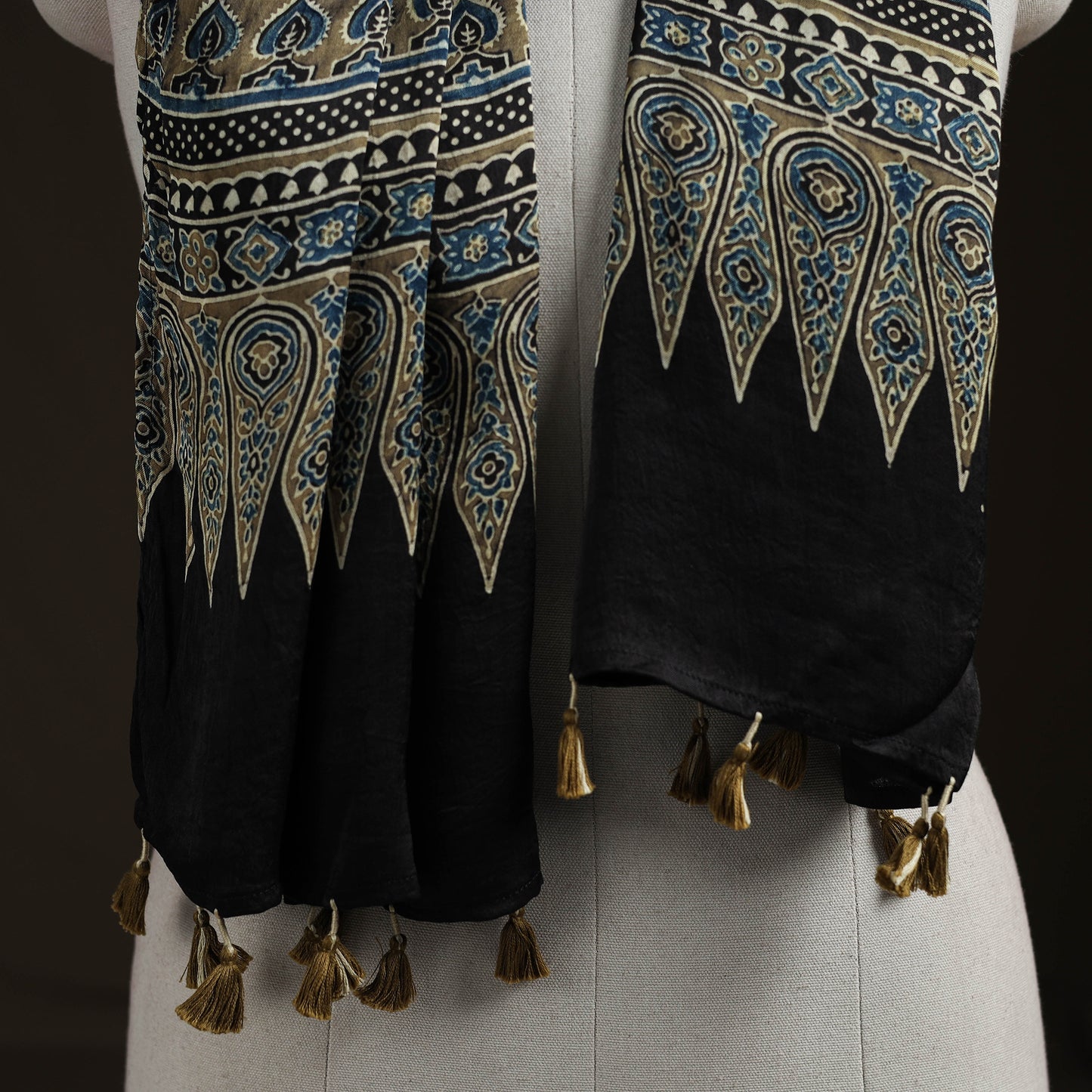 Hand Block Print Natural Dyed Modal Silk Ajrakh Stole 05