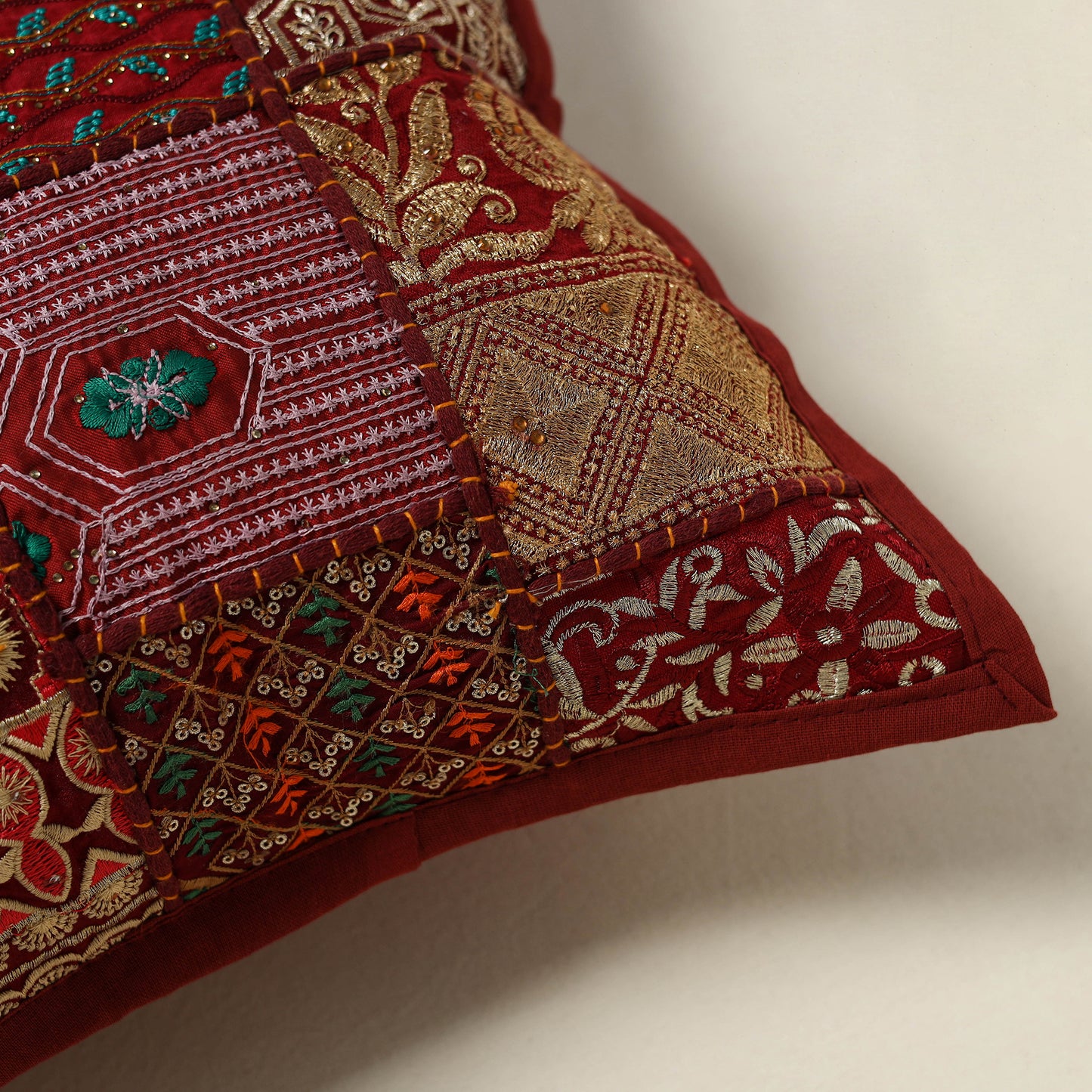 Khambadiya Patchwork Hand Embroidered Cushion Cover 03
