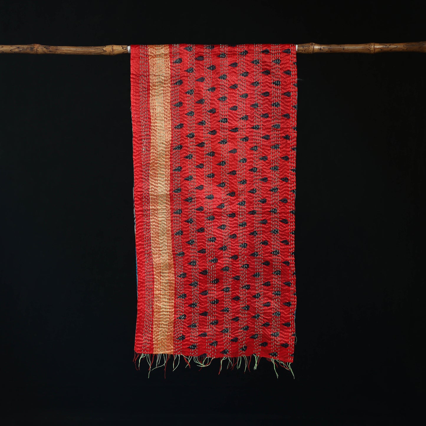 Bengal Kantha Handwork Patchwork Reversible Silk Stole 31