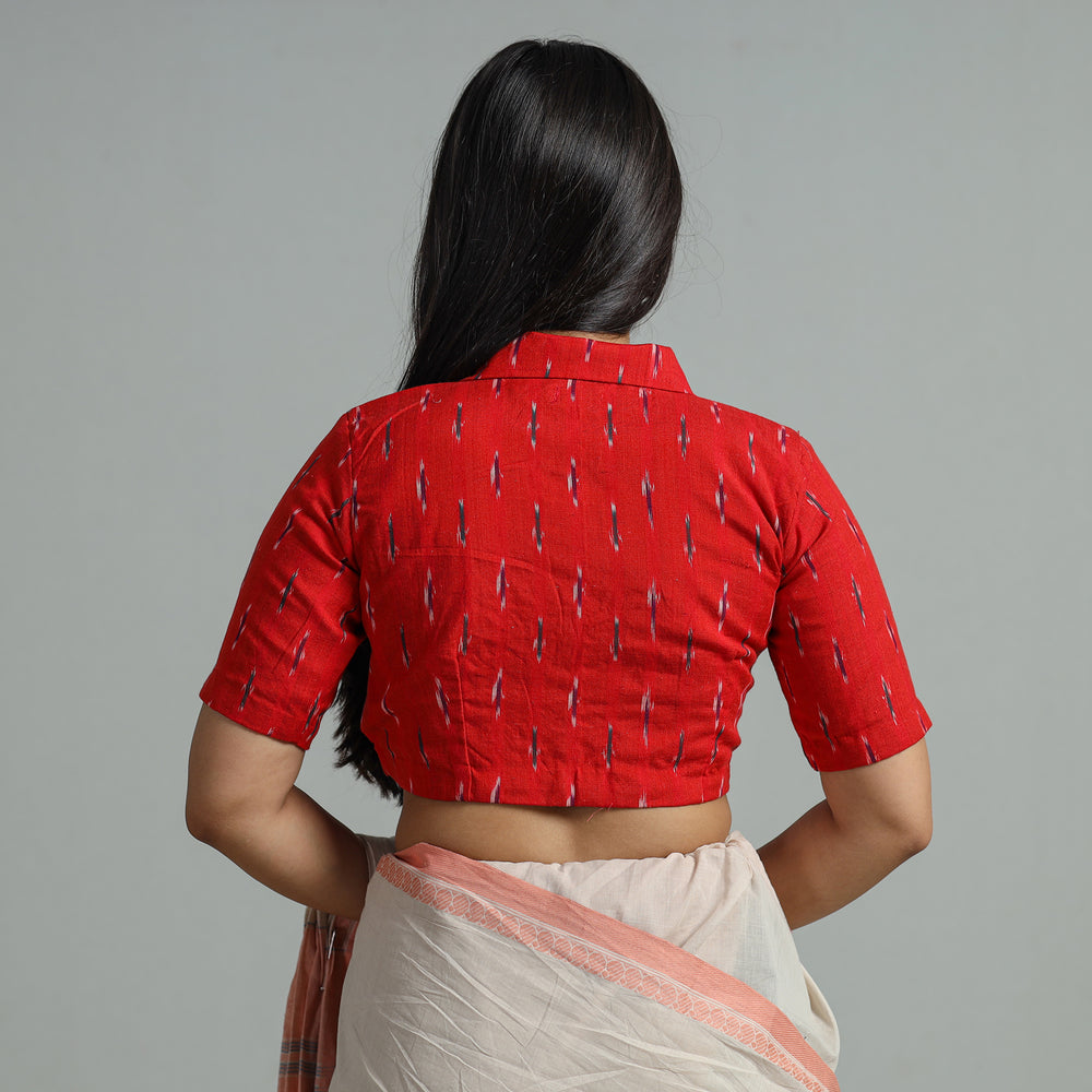 Red - Pochampally Ikat Cotton Stitched Blouse 22