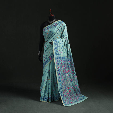 Bengal Kantha Hand Embroidery Silk Cotton Chapa Work Saree 68