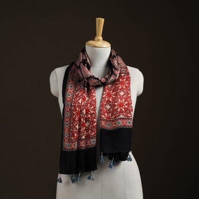 Hand Block Print Natural Dyed Modal Silk Ajrakh Stole 06