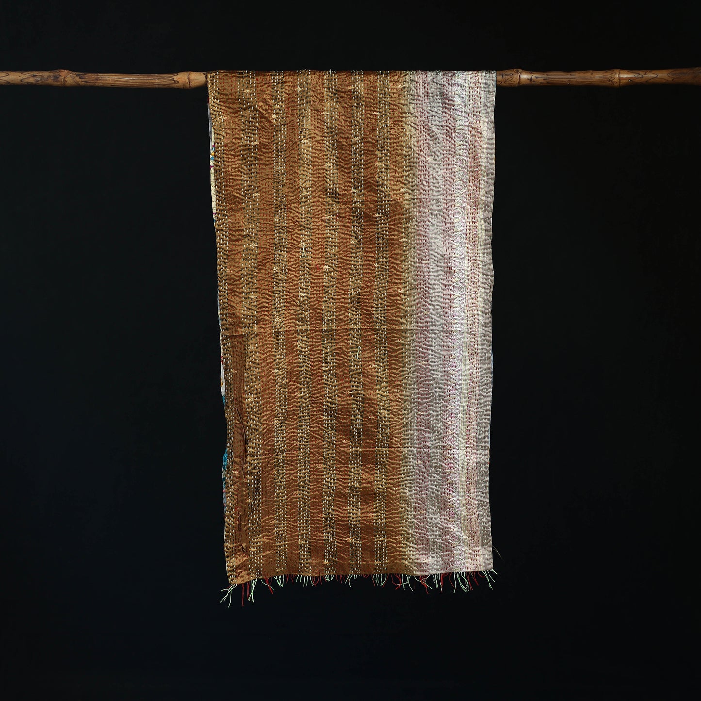 Bengal Kantha Handwork Patchwork Reversible Silk Stole 27