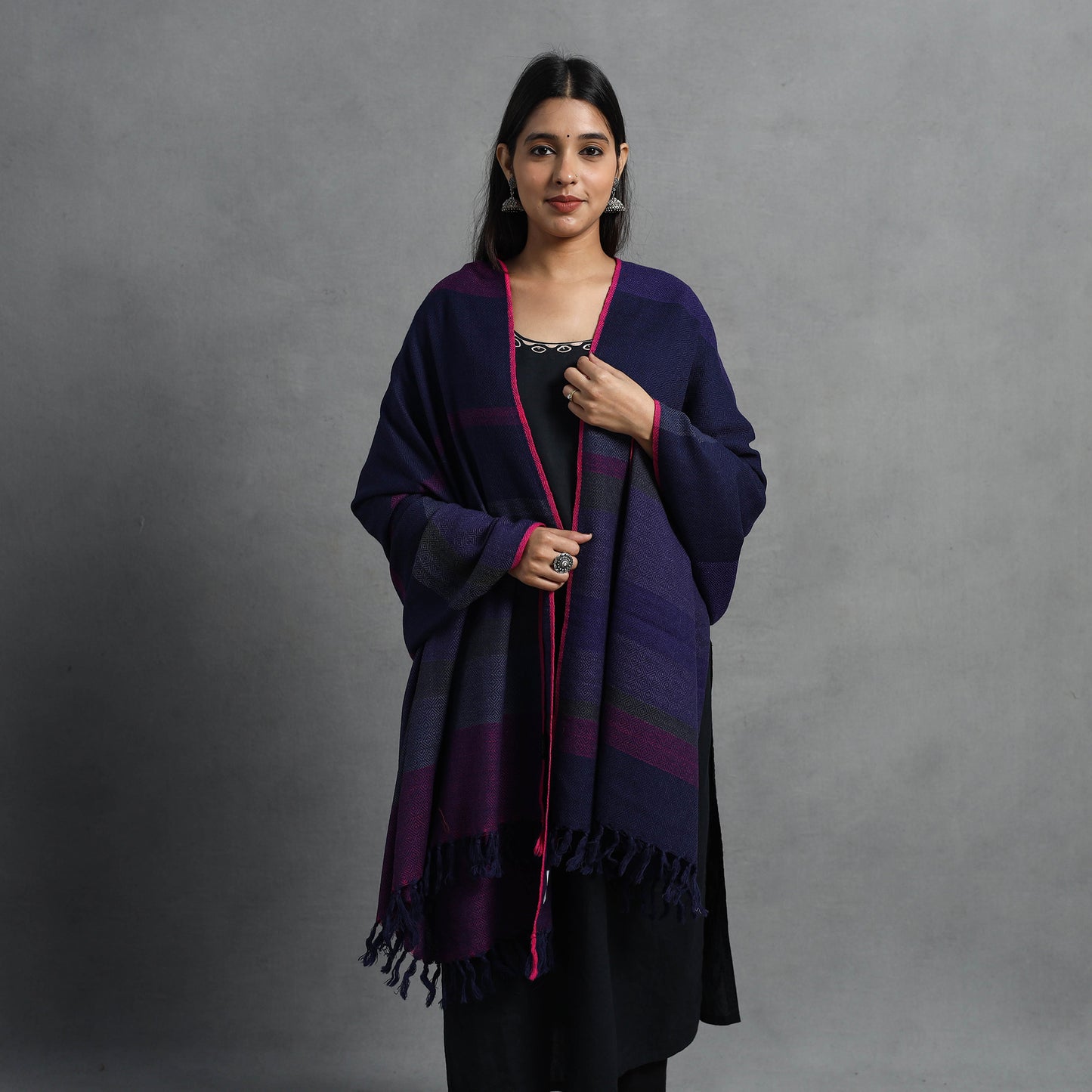 Blue - Kumaun Handwoven Pure Merino Wool Shawl for Women 49