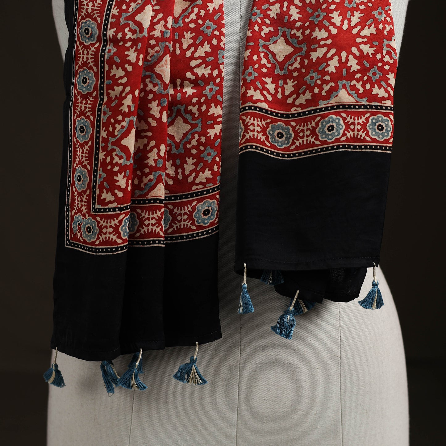 Hand Block Print Natural Dyed Modal Silk Ajrakh Stole 06