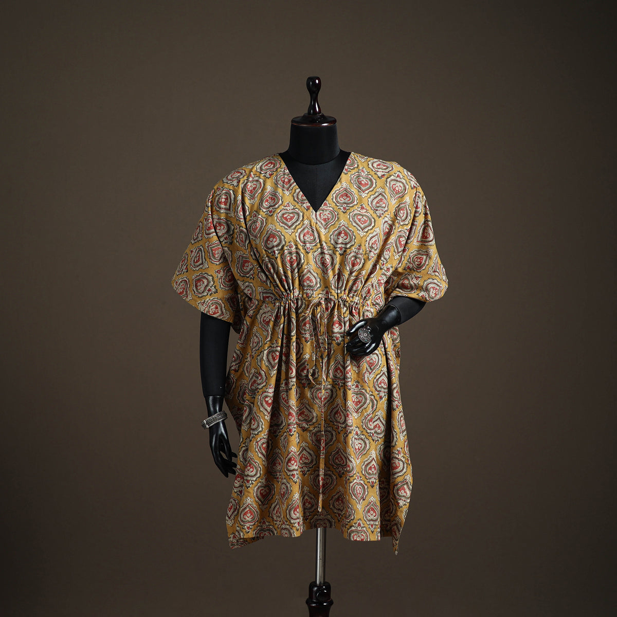 Kalamkari hand block print natural dyed cotton kaftan