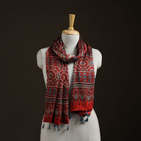 Hand Block Print Natural Dyed Modal Silk Ajrakh Stole 07