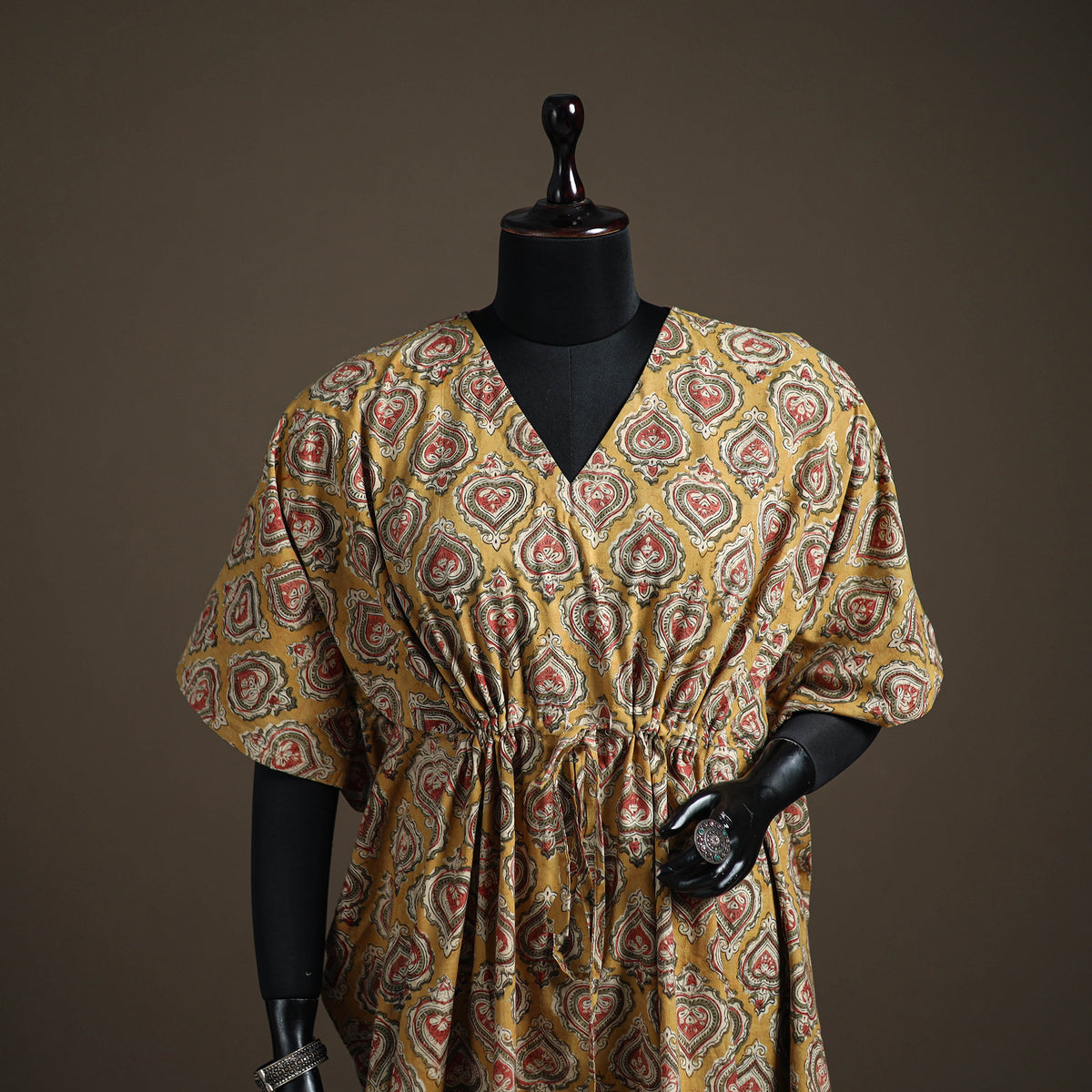 Kalamkari hand block print natural dyed cotton kaftan