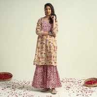 Sanganeri Block Printed Cotton Kurta with Sharara Set