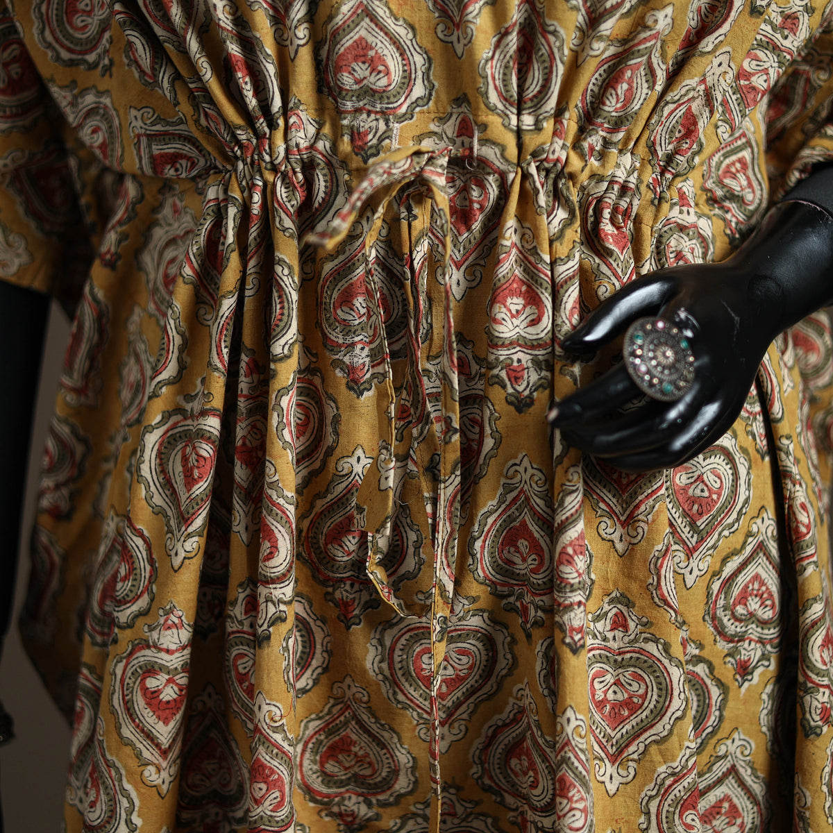 Kalamkari hand block print natural dyed cotton kaftan