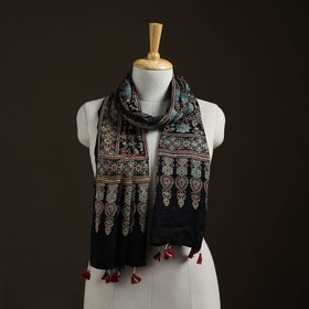 Hand Block Print Natural Dyed Modal Silk Ajrakh Stole 08