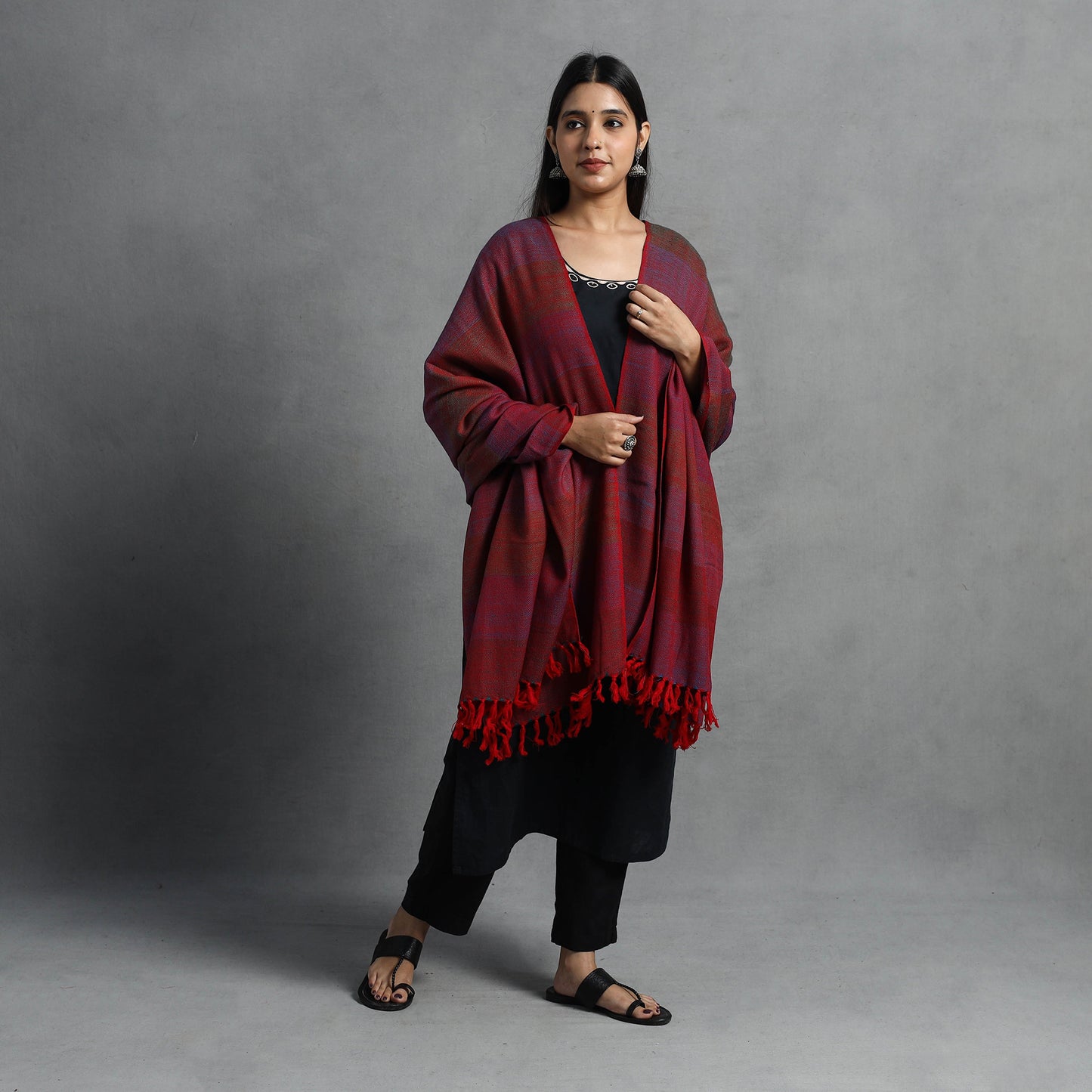 Maroon - Kumaun Handwoven Pure Merino Wool Shawl for Women 50