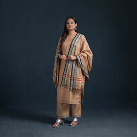 Brown - dharwad cotton suit set with dupatta for women 04