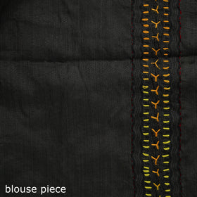 Black - Bengal Kantha Hand Embroidery Silk Cotton Chapa Work Saree 69