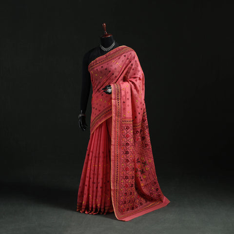 Bengal Kantha Hand Embroidery Silk Cotton Chapa Work Saree 70