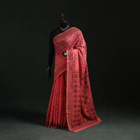 Pink - Bengal Kantha Hand Embroidery Silk Cotton Chapa Work Saree 70