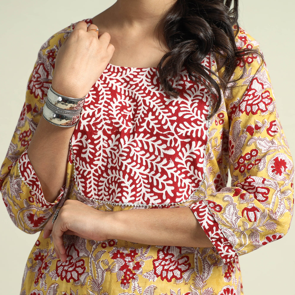 Sanganeri Block Printed Cotton Kurta with Sharara Set