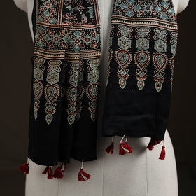 Hand Block Print Natural Dyed Modal Silk Ajrakh Stole 08